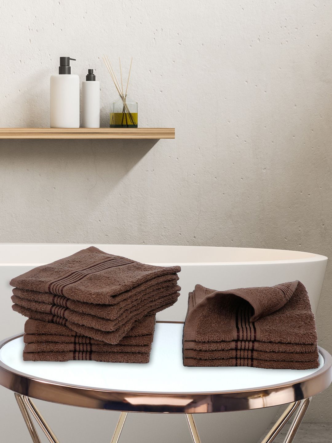 BIANCA Set Of 12 Brown Solid Super Absorbent 380 GSM Cotton Face Towels Price in India
