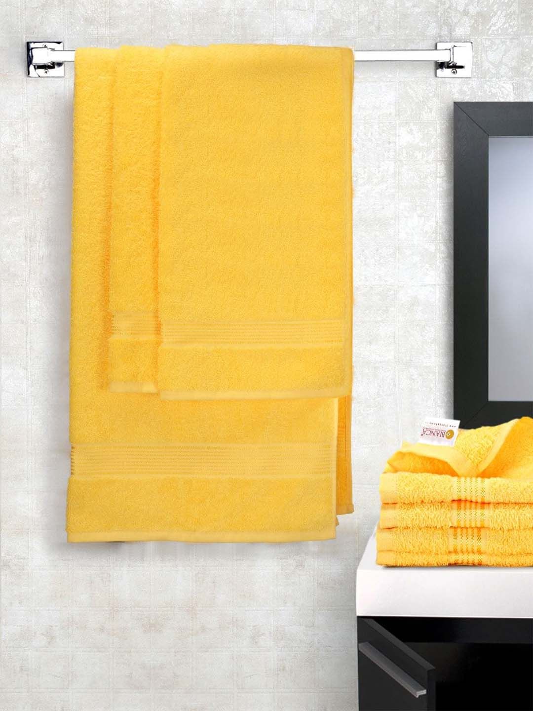 BIANCA Unisex Set of 7 Yellow Solid 380 GSM Cotton Towels Price in India