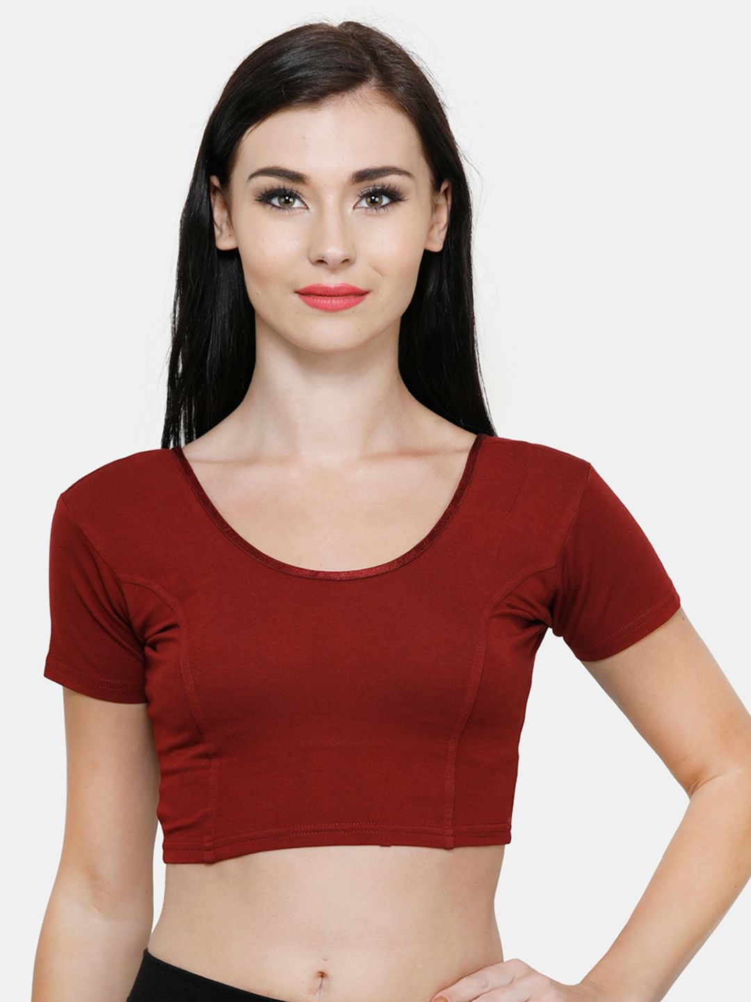 Vami Women Maroon Solid Stretchable Saree Blouse Price in India