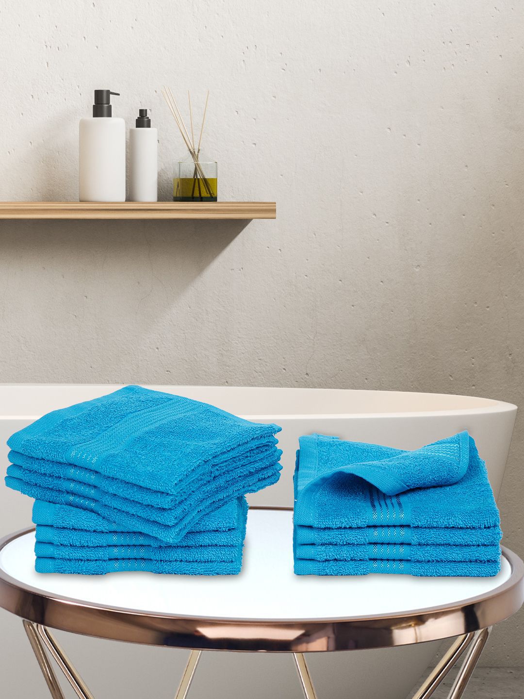 BIANCA Set of 12 Blue Solid 380 GSM Cotton Face Towels Price in India