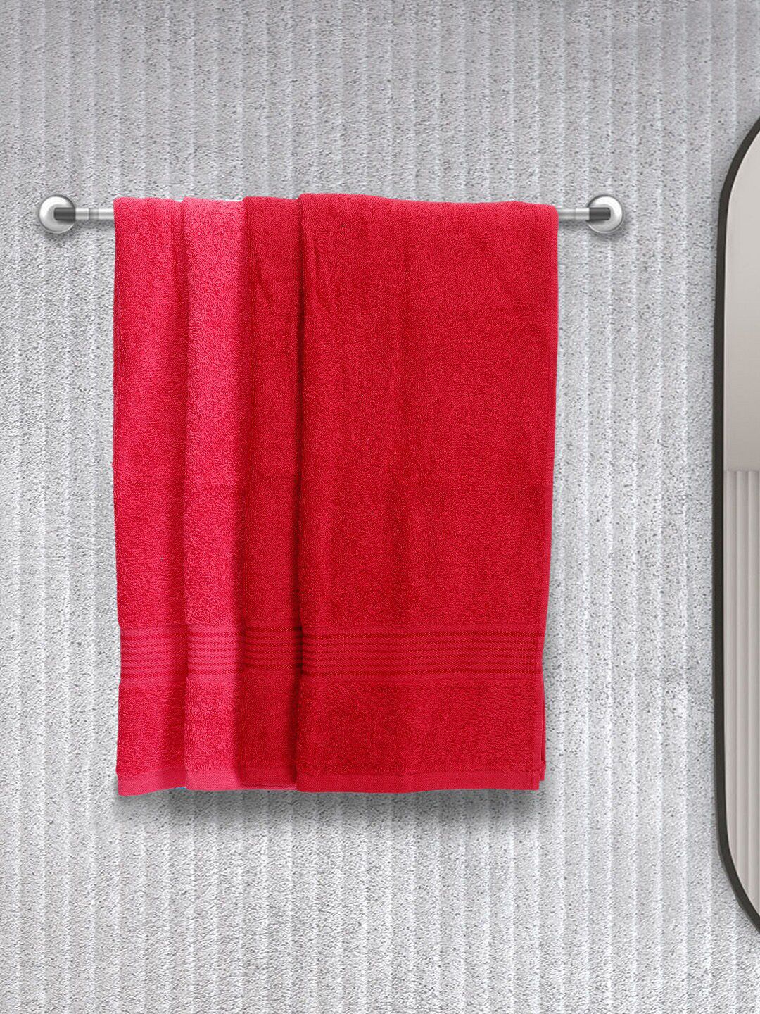 BIANCA Set Of 4 Red & Pink Solid Super Absorbent 380 GSM Cotton Hand Towels Price in India
