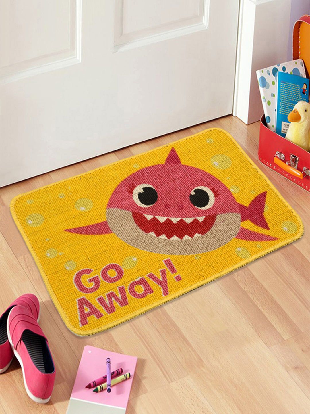 Saral Home Yellow & Pink Baby Shark Printed Anti-Skid Doormat Price in India