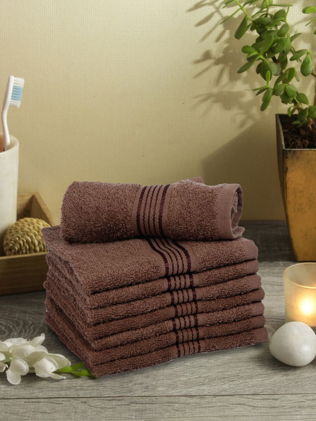 BIANCA Brown Set Of 8 Solid Super Absorbent 380 GSM Cotton Face Towels Price in India