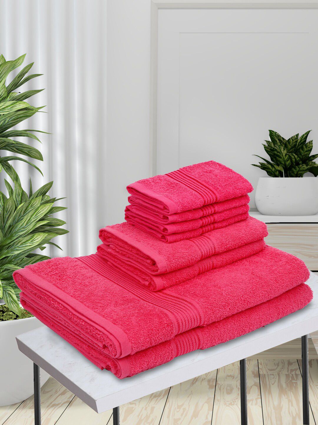BIANCA Set of 8 Pink Solid 380 GSM Towels Price in India
