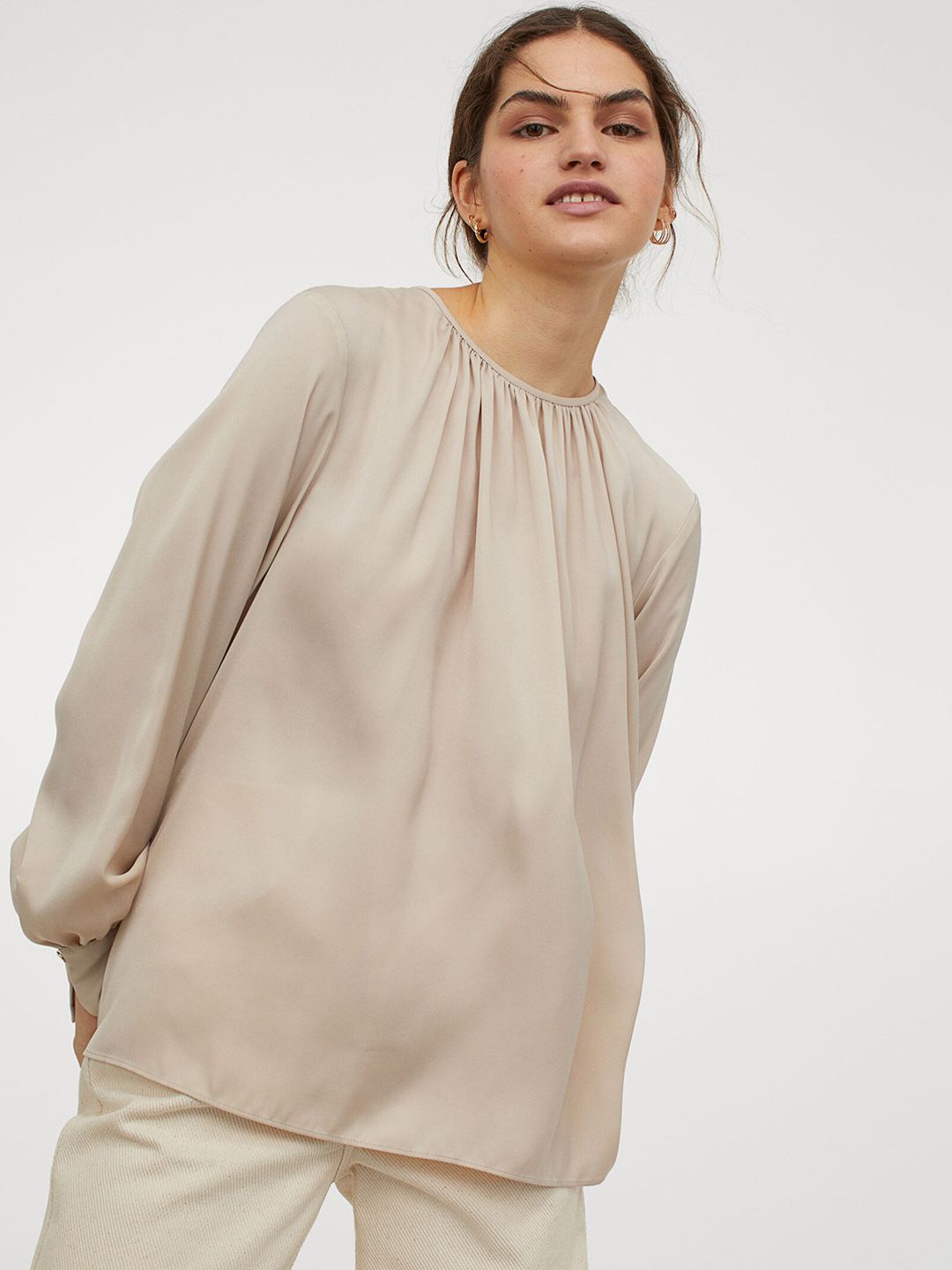 H&M Women Beige Solid Crepe Blouse