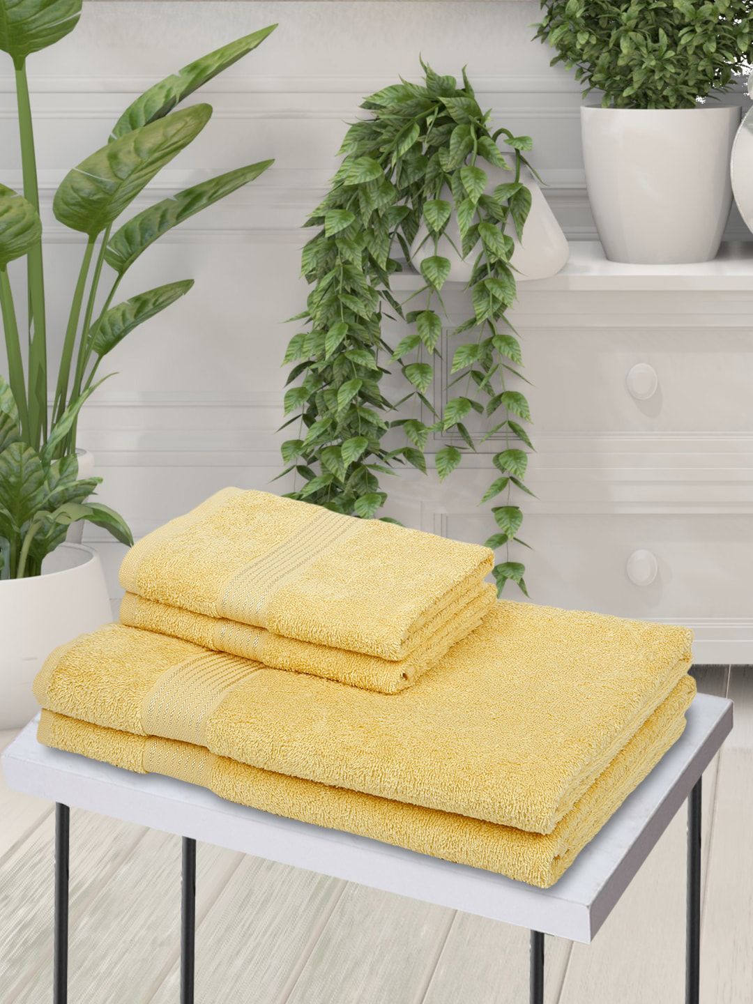 BIANCA Set Of 4 Yellow Solid 380 GSM Super-Soft Bath Towels Price in India