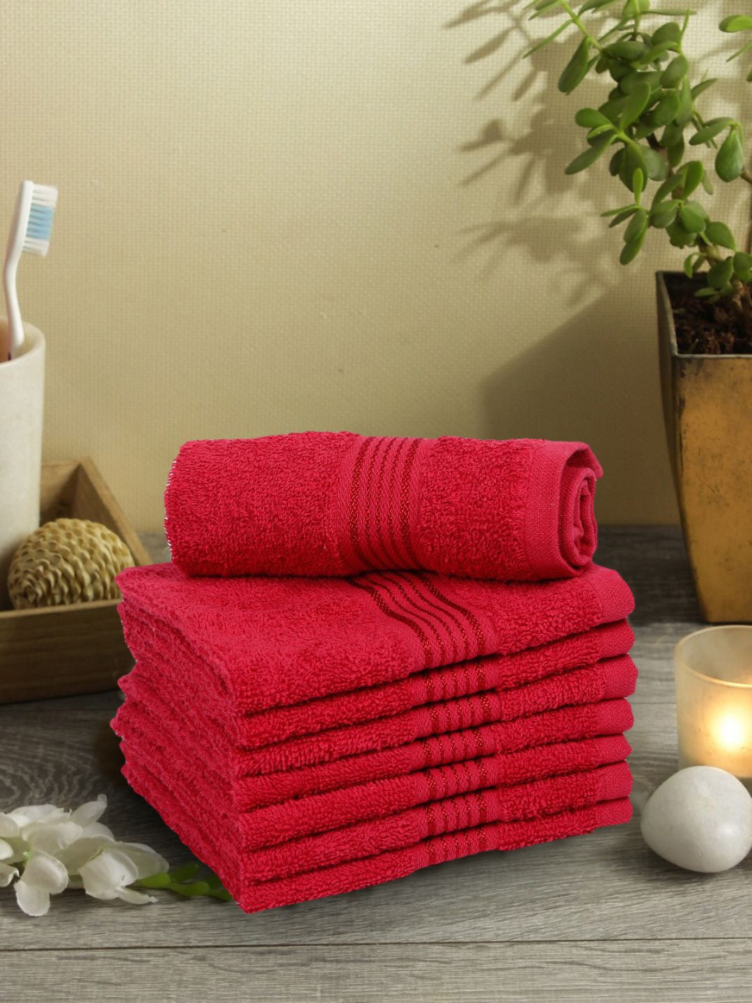 BIANCA Set Of 8 Red Solid 380 GSM Cotton Face Towels Price in India