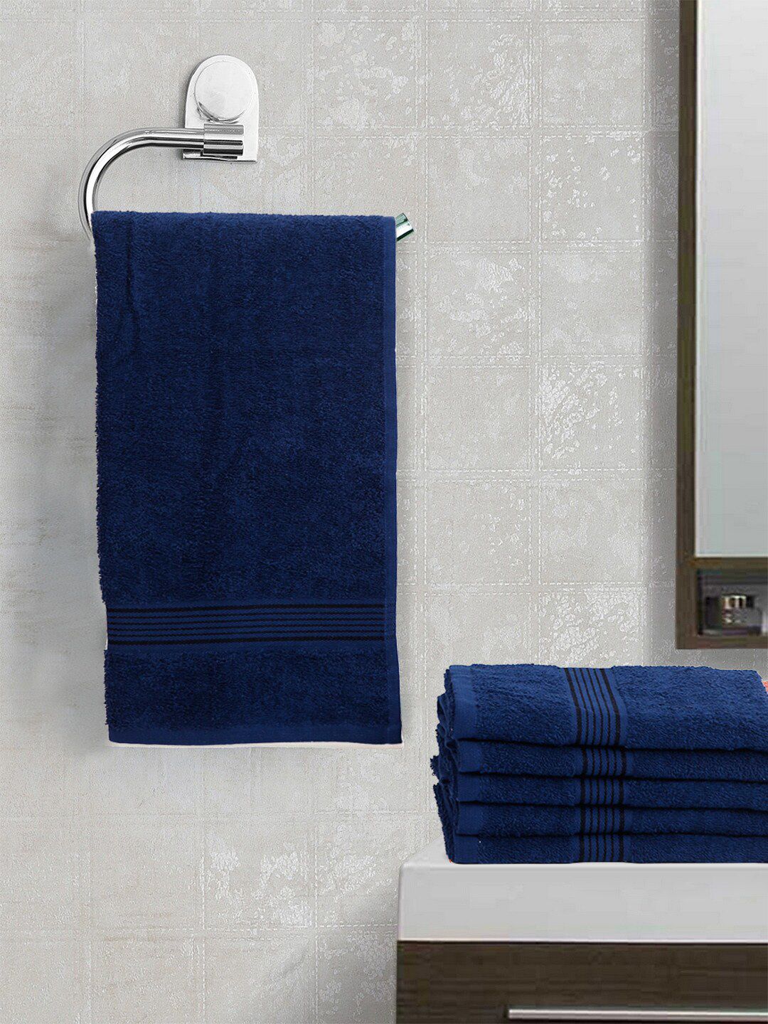 BIANCA Set Of 4 Navy Blue Solid 380 GSM Cotton Bath Towels Price in India