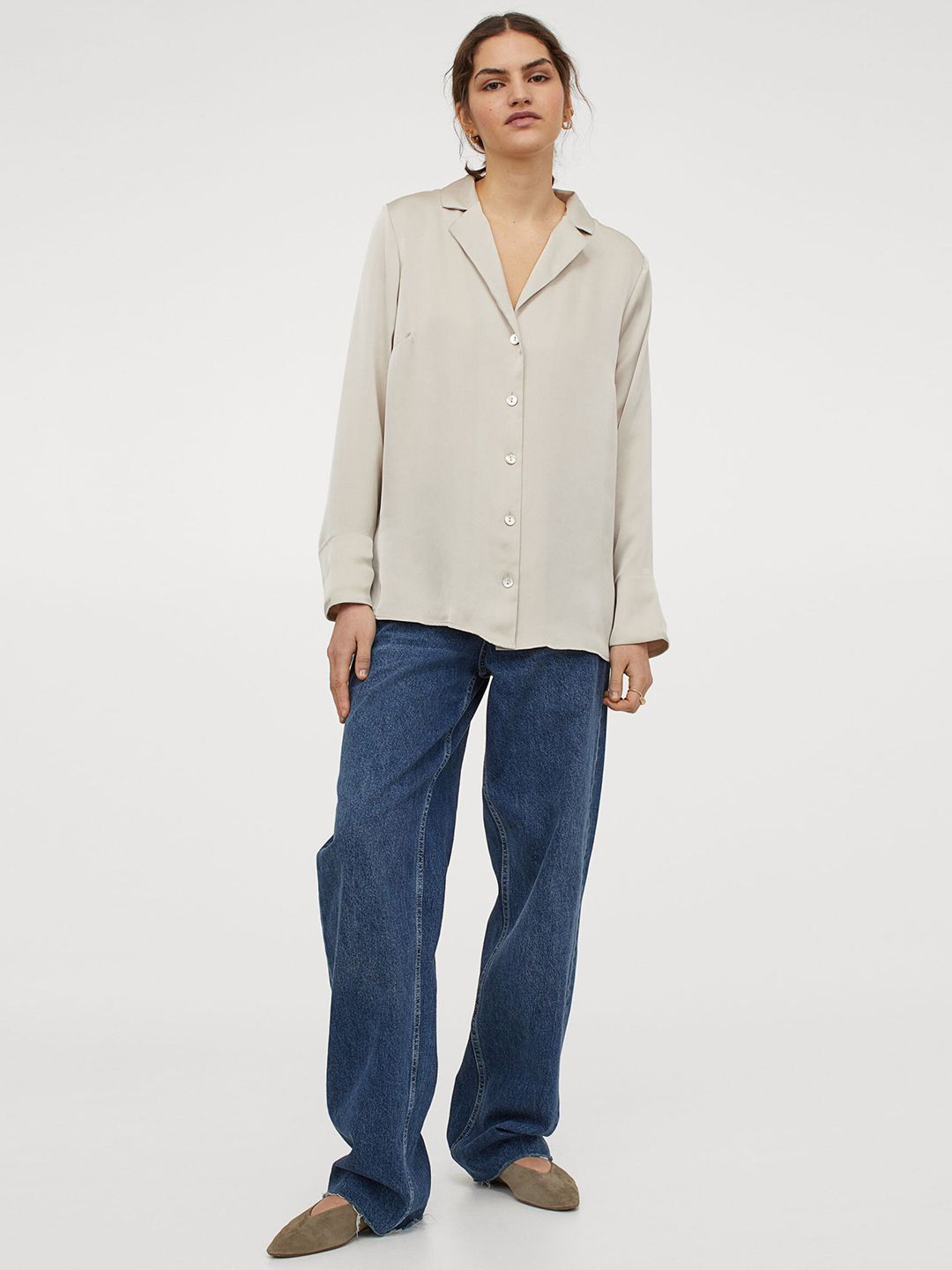 H&M Women Beige Satin shirt