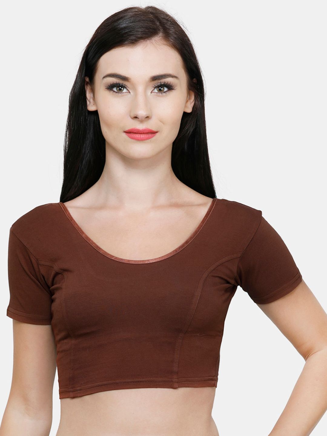 Vami Women Brown Solid Stretchable Saree Blouse Price in India