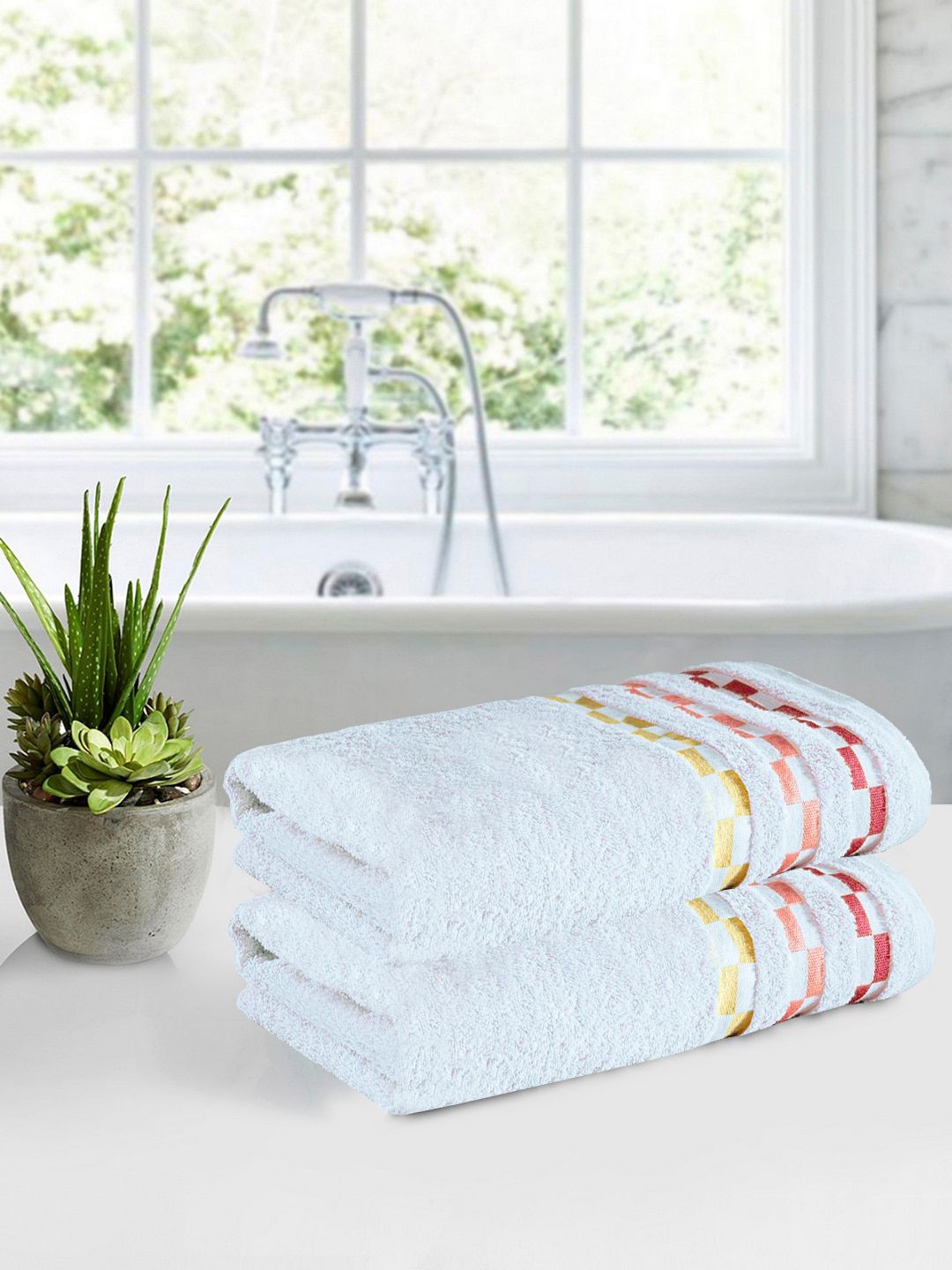 BIANCA Mercerized Combed Cotton Bumpy-Stripes Towels -2pc Bath Towel (sonoma) solid-white Price in India