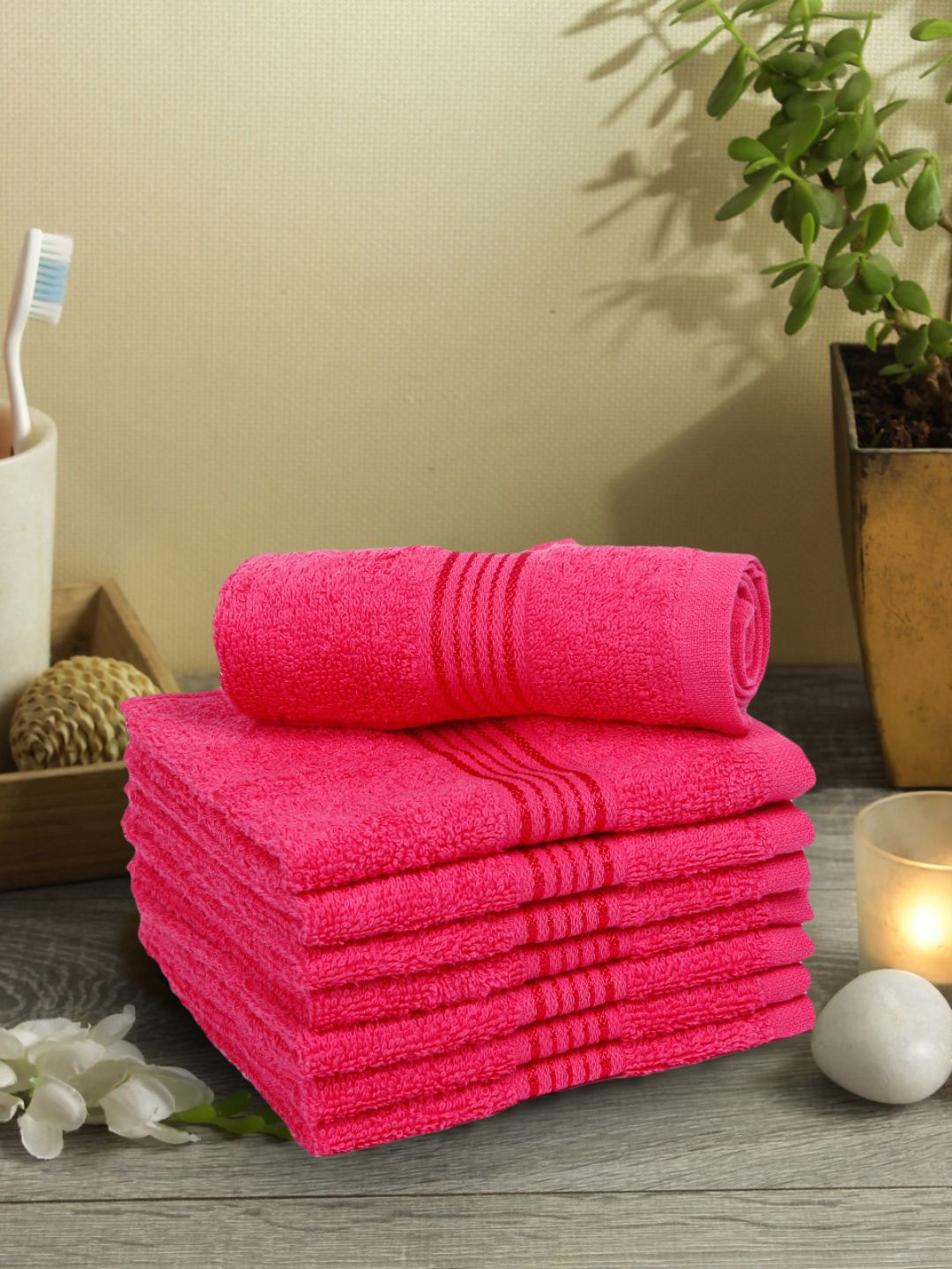 BIANCA Pink Set Of 8 Solid 380 GSM Cotton Face Towels Price in India
