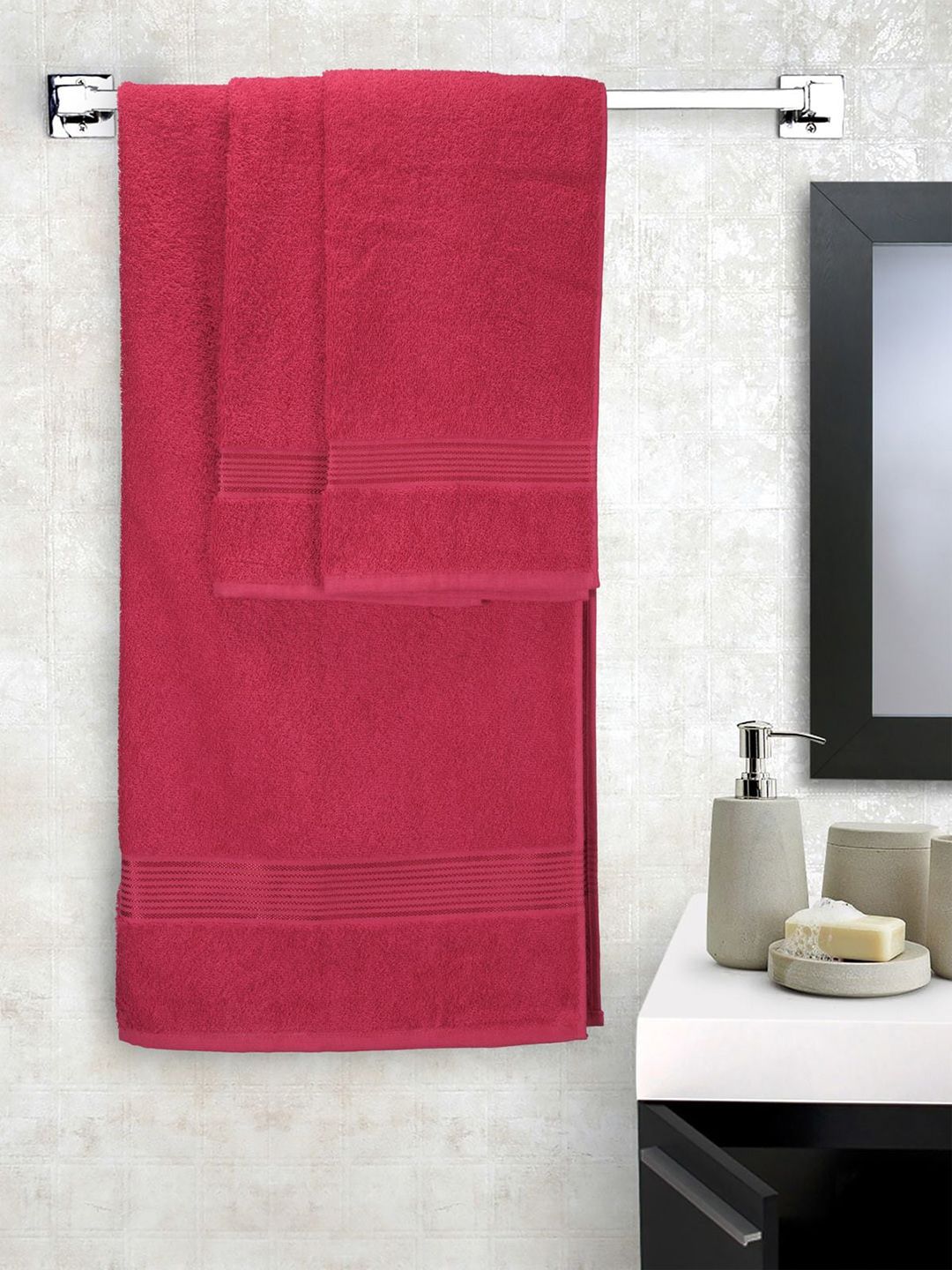 BIANCA Unisex Set of 3 Pink Solid 380 GSM Towels Price in India
