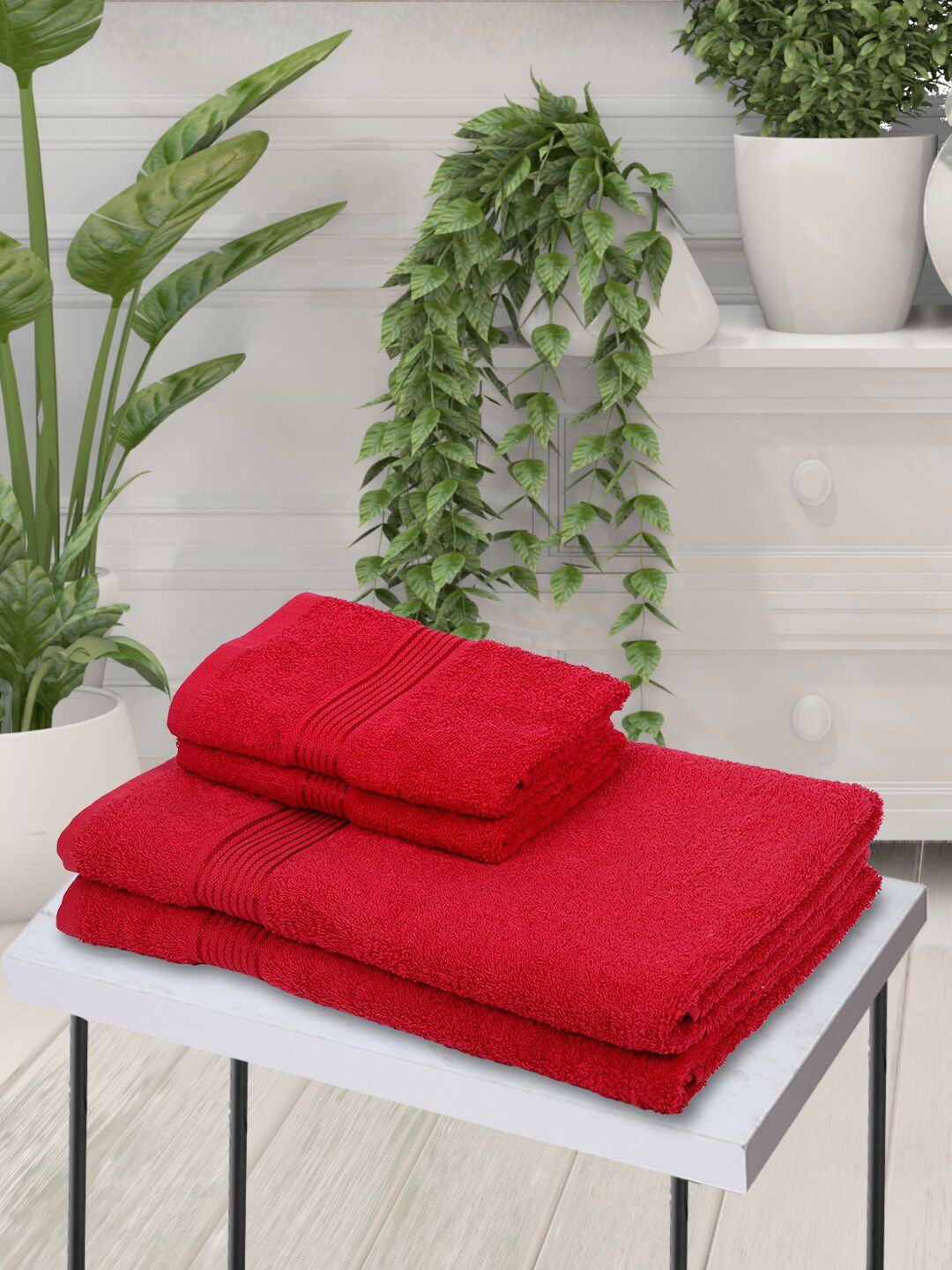 BIANCA Set Of 4 Red Solid 380 GSM Super-Soft bath Towels Price in India