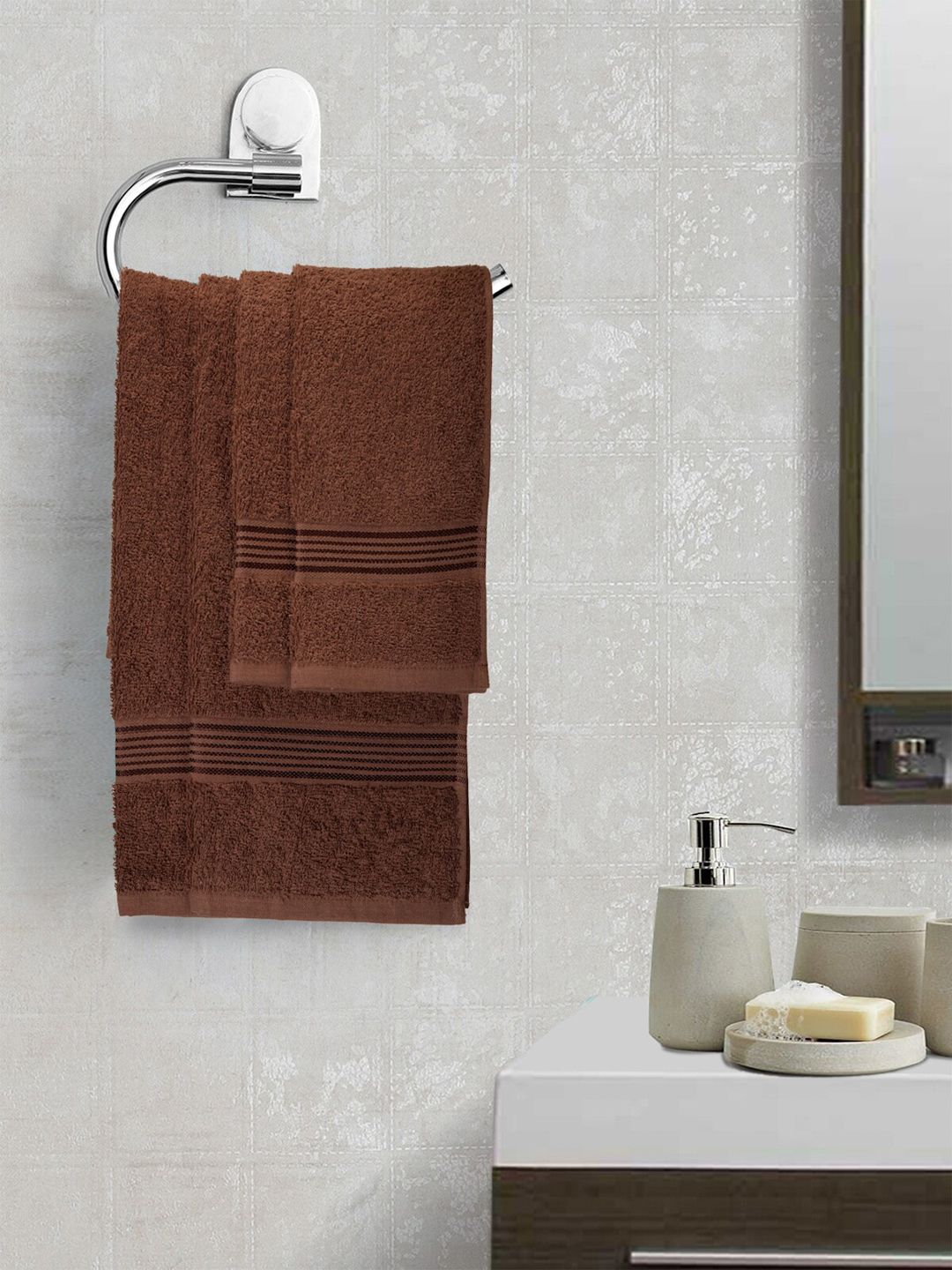 BIANCA Set Of 6 Brown Solid 380 GSM Towel Set Price in India