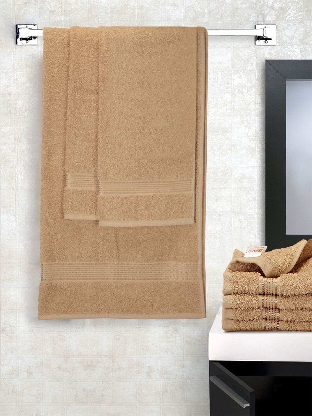 BIANCA Set Of 7 Beige Solid 380 GSM Towels Price in India