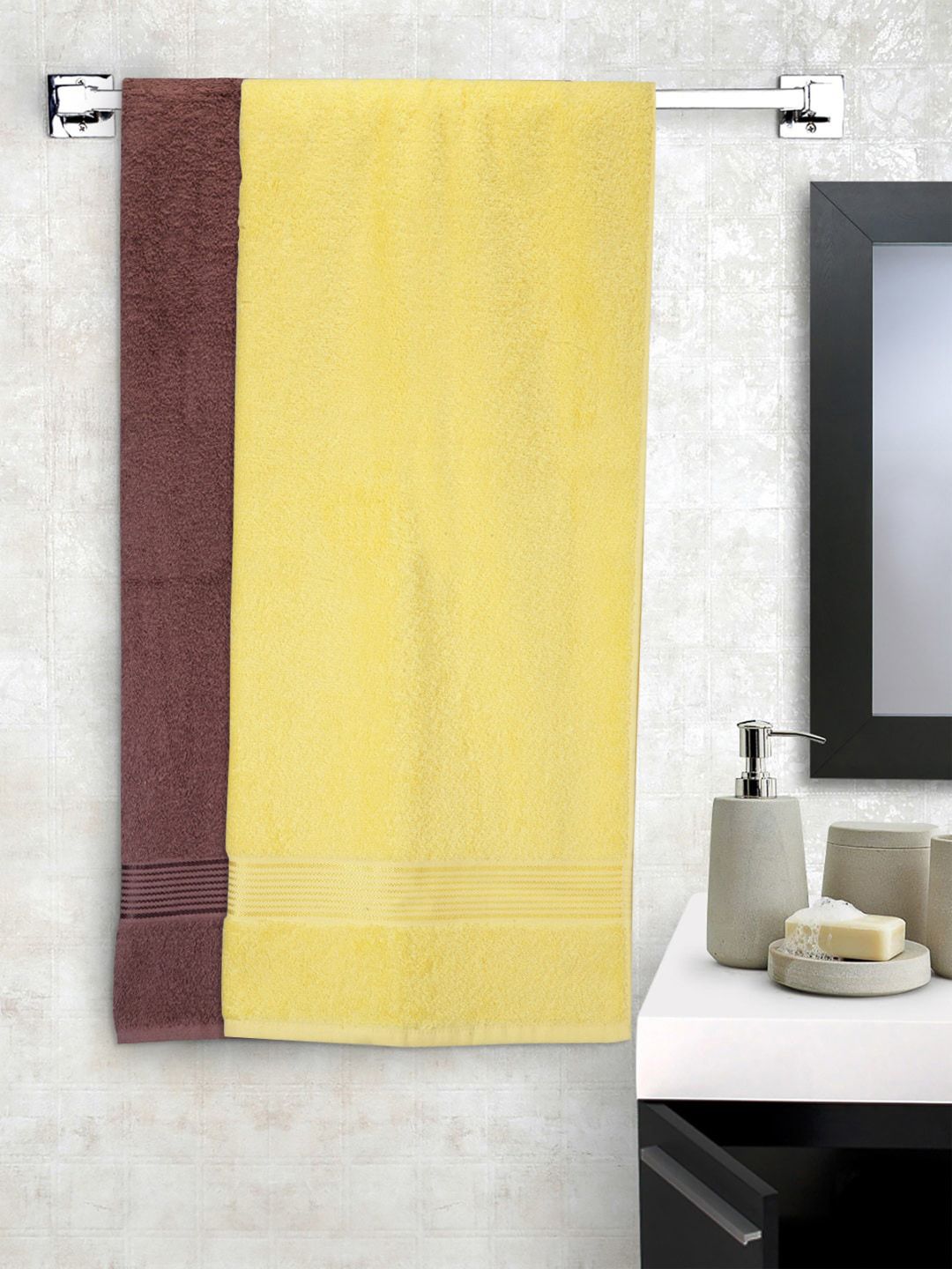 BIANCA Set Of 2 Yellow & Brown Solid Super Absorbent 380 GSM Cotton Bath Towels Price in India