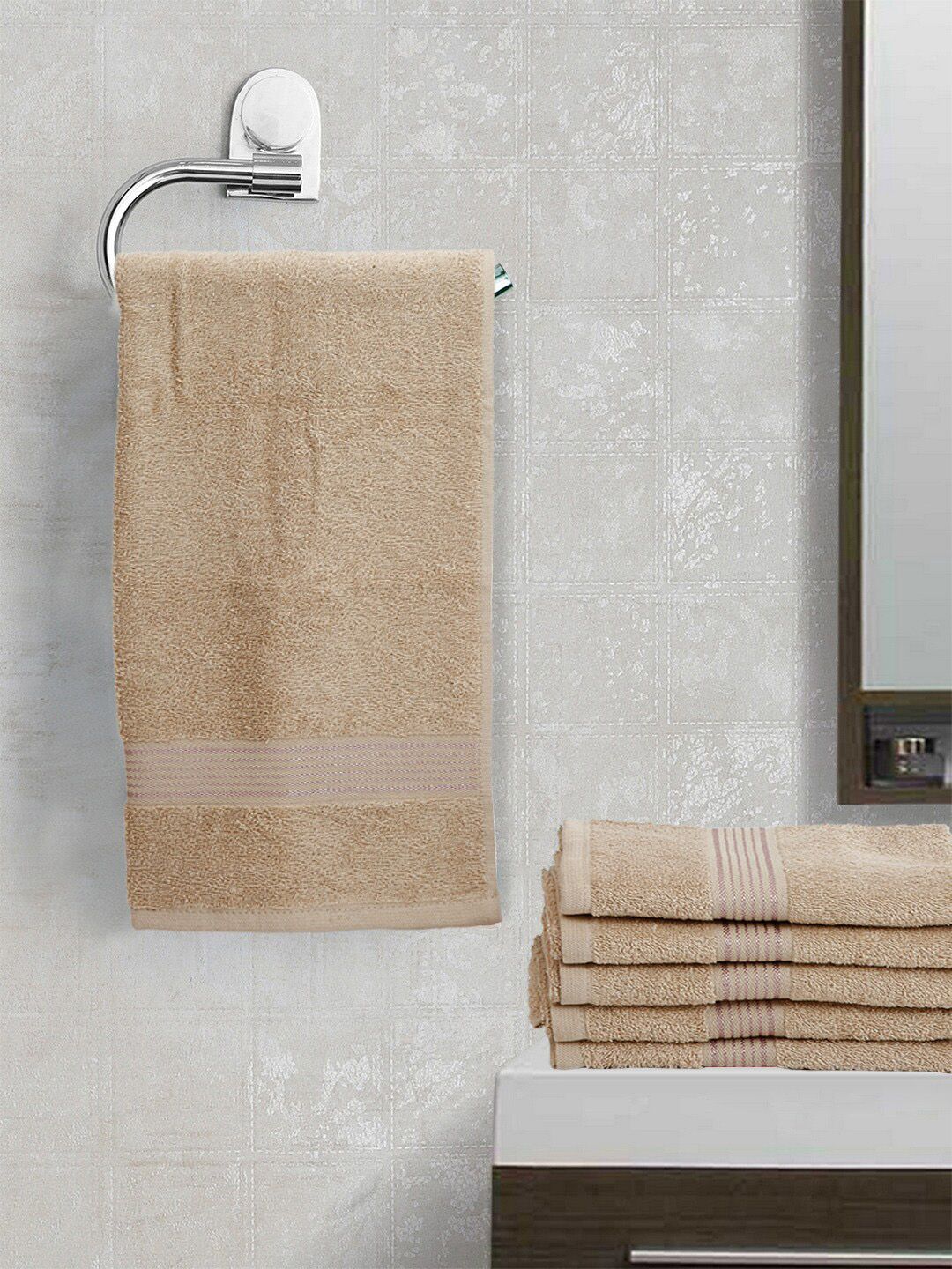 BIANCA Taupe Set Of 6 Solid Super Absorbent 380 GSM Cotton Hand Towels Price in India
