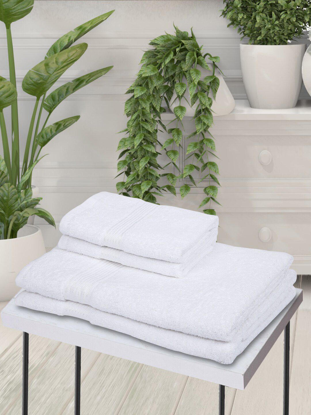 BIANCA Set Of 4 White Solid 380 GSM Super-Soft Bath Towels Price in India
