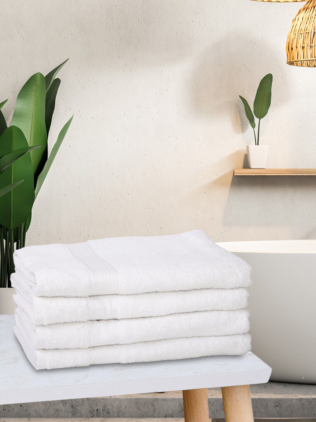 BIANCA White Set Of 4 Solid 380 GSM Cotton Bath Towels Price in India