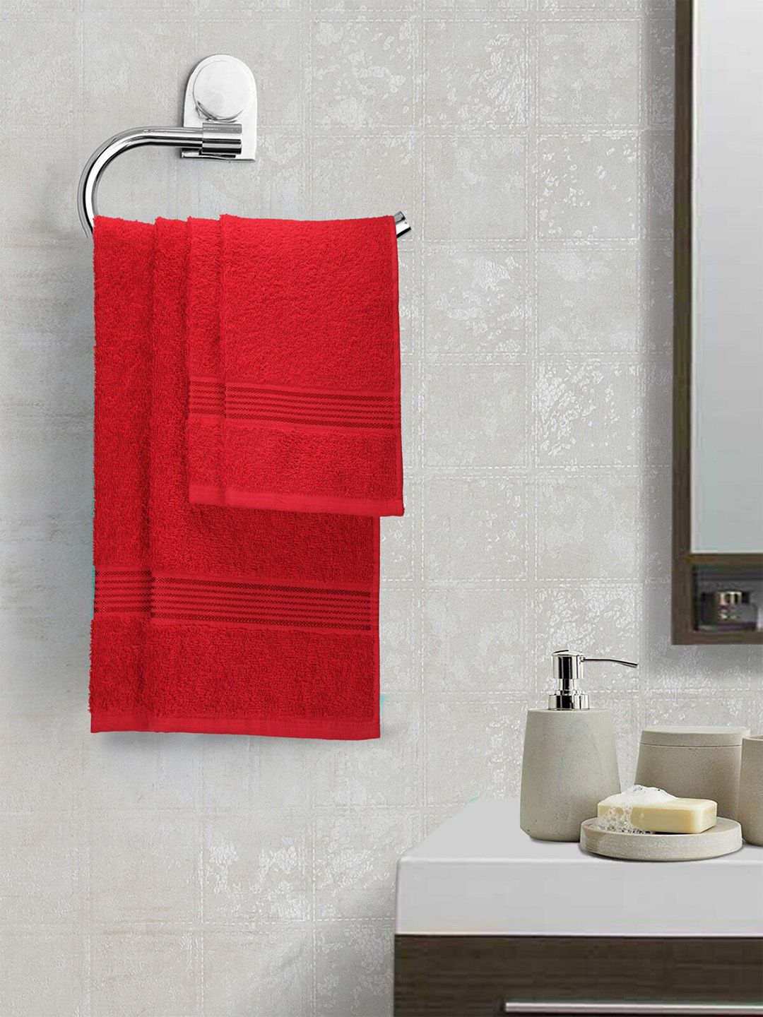 BIANCA Unisex Set of 6 Red Solid 380 GSM Cotton Towels Price in India