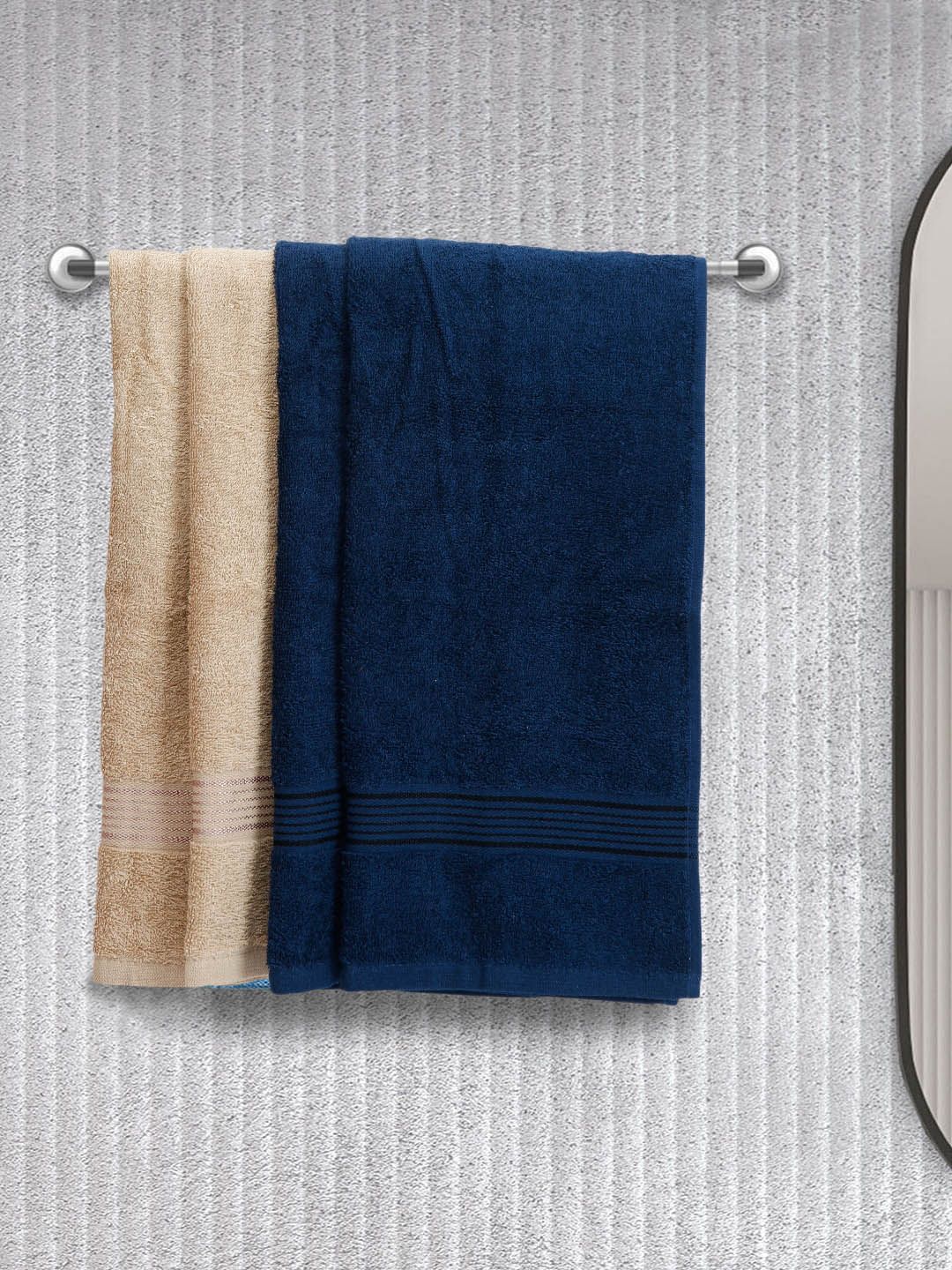 BIANCA Navy Blue & Beige Set Of 4 Solid Super Absorbent 380 GSM Cotton Hand Towels Price in India
