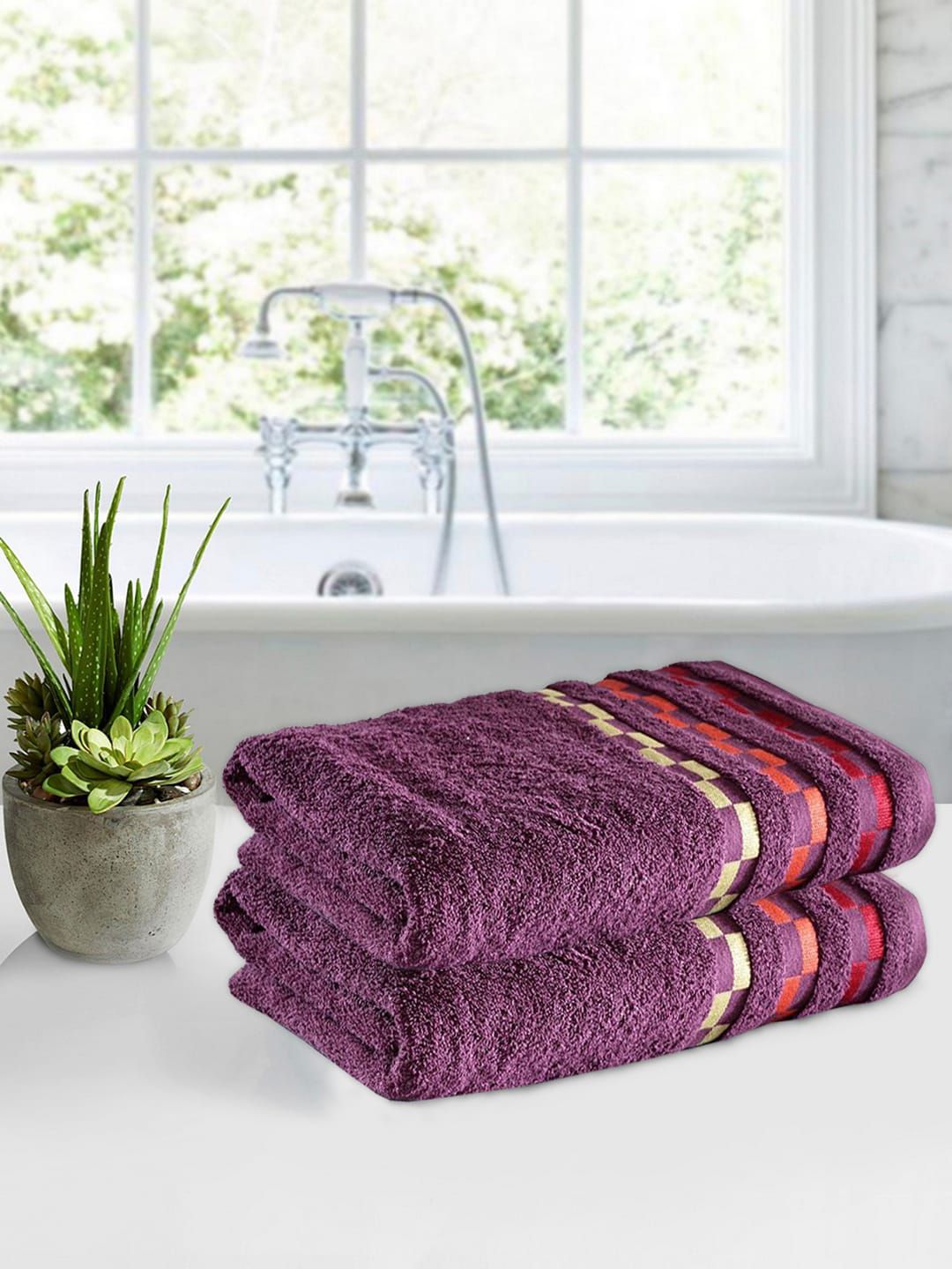 BIANCA Set of 2 Purple 450 GSM Bath Towels Price in India