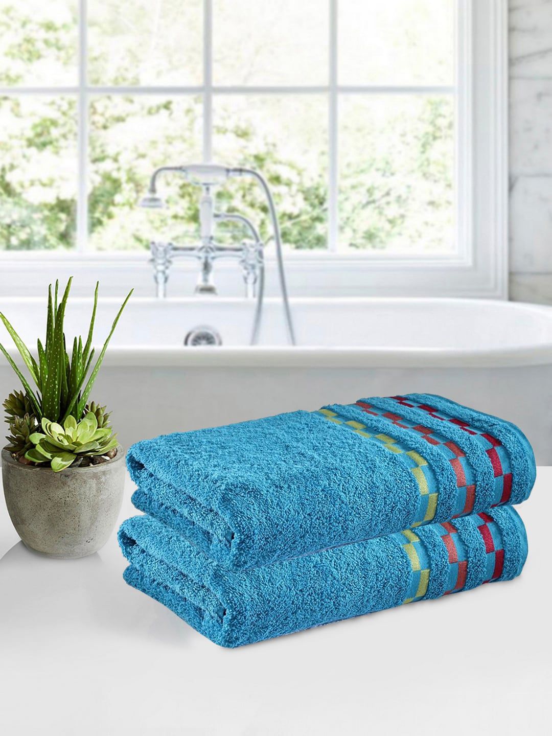 BIANCA Set of 2 Teal Blue 450 GSM Bath Towels Price in India