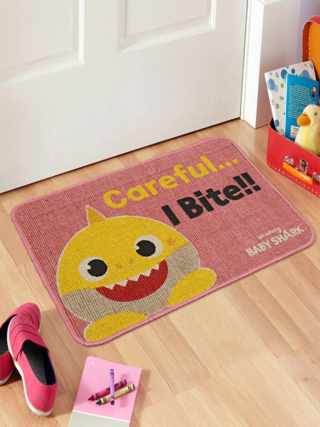 Saral Home Pink & Yellow Baby Shark Printed Anti-Skid Door Mat Price in India