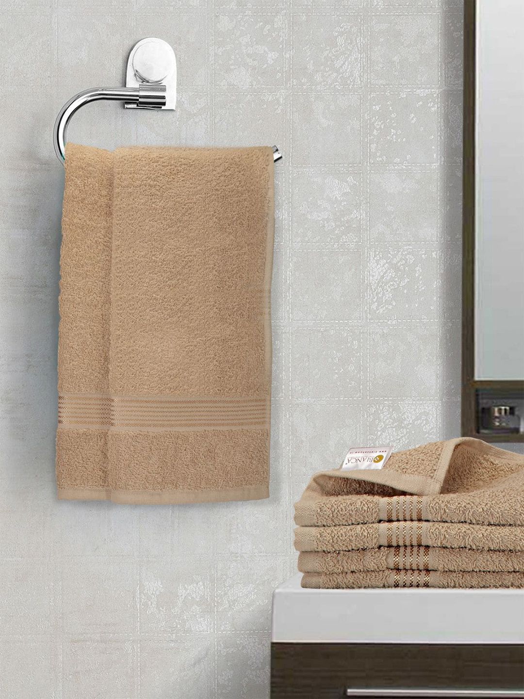 BIANCA Set of 6 Beige Solid 380 GSM Towels Price in India