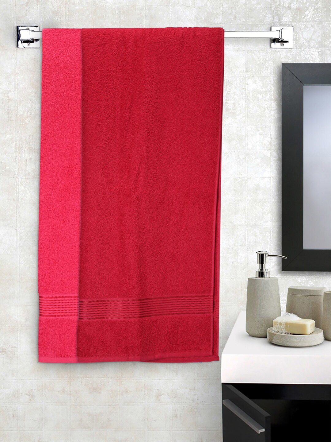 BIANCA Pink & Red Set Of 2 Solid Super Absorbent 380 GSM Cotton Bath Towels Price in India
