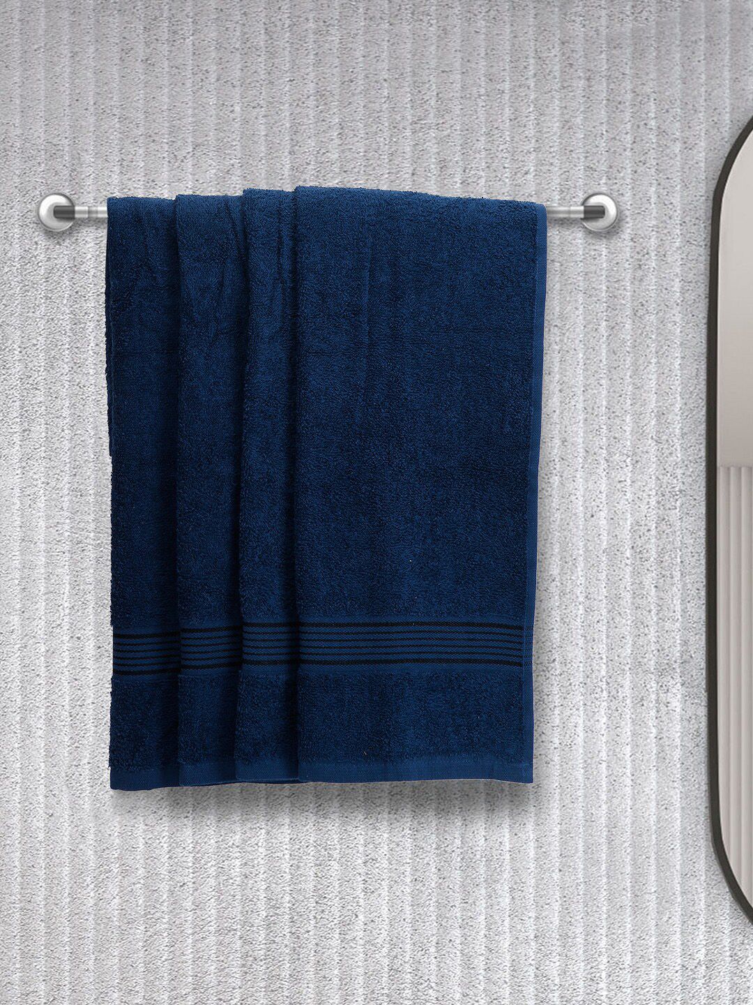BIANCA Set of 4 Navy Blue Solid 380 GSM Cotton Hand Towels Price in India