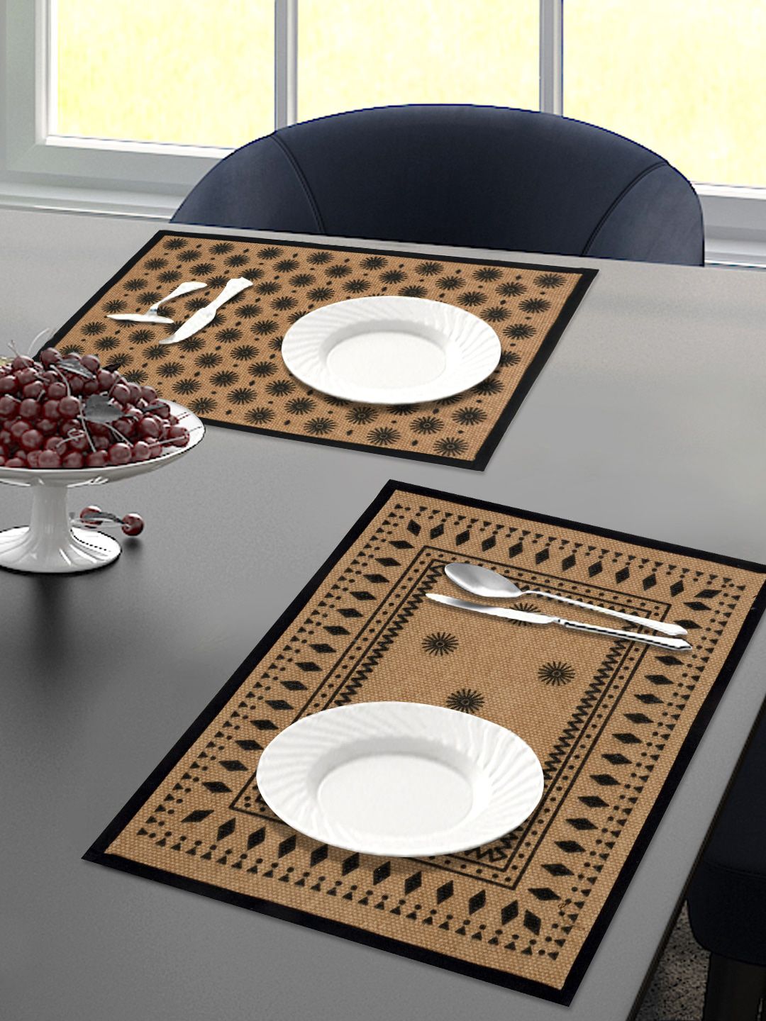 Saral Home Set Of 2 Beige & Black Printed Table Placemats Price in India