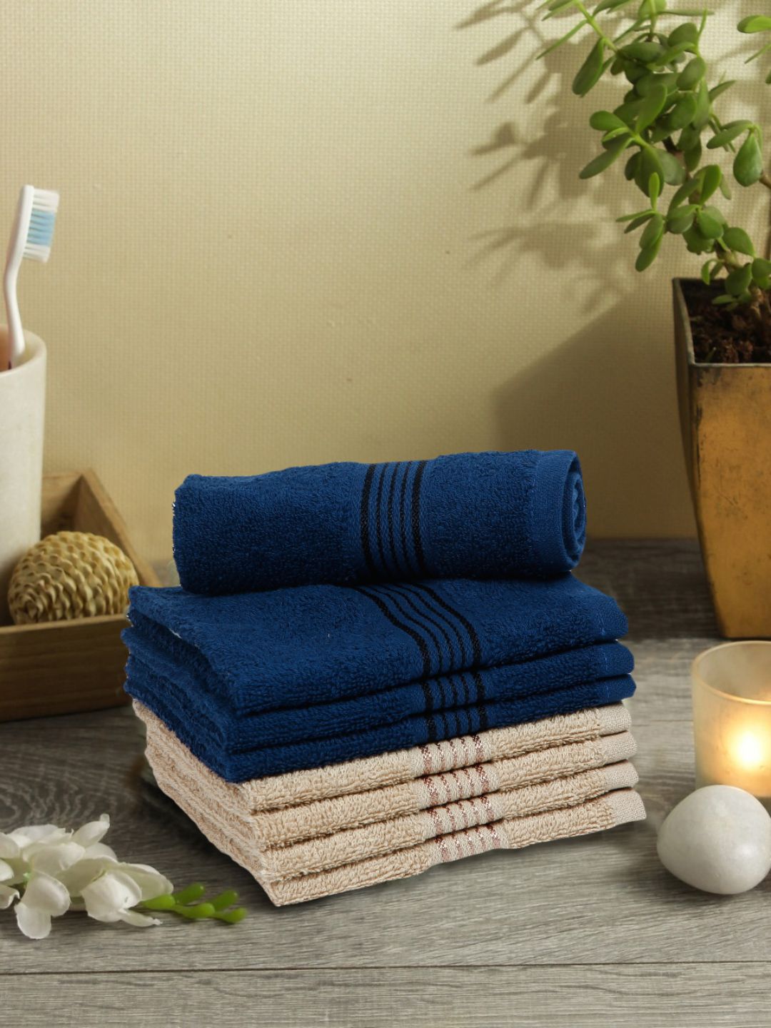 BIANCA Set Of 8 Yellow Solid Super Absorbent 380 GSM Cotton Face Towels Price in India