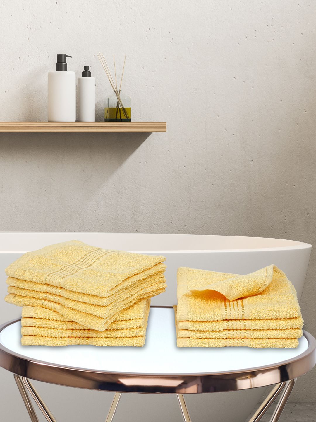 BIANCA Yellow Set Of 12 Solid 380 GSM Cotton Face Towels Price in India
