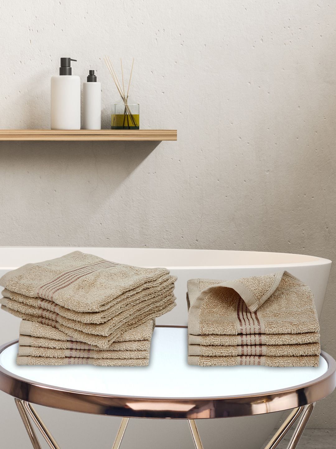 BIANCA Set Of 12 Taupe Solid Super Absorbent 380 GSM Cotton Face Towels Price in India