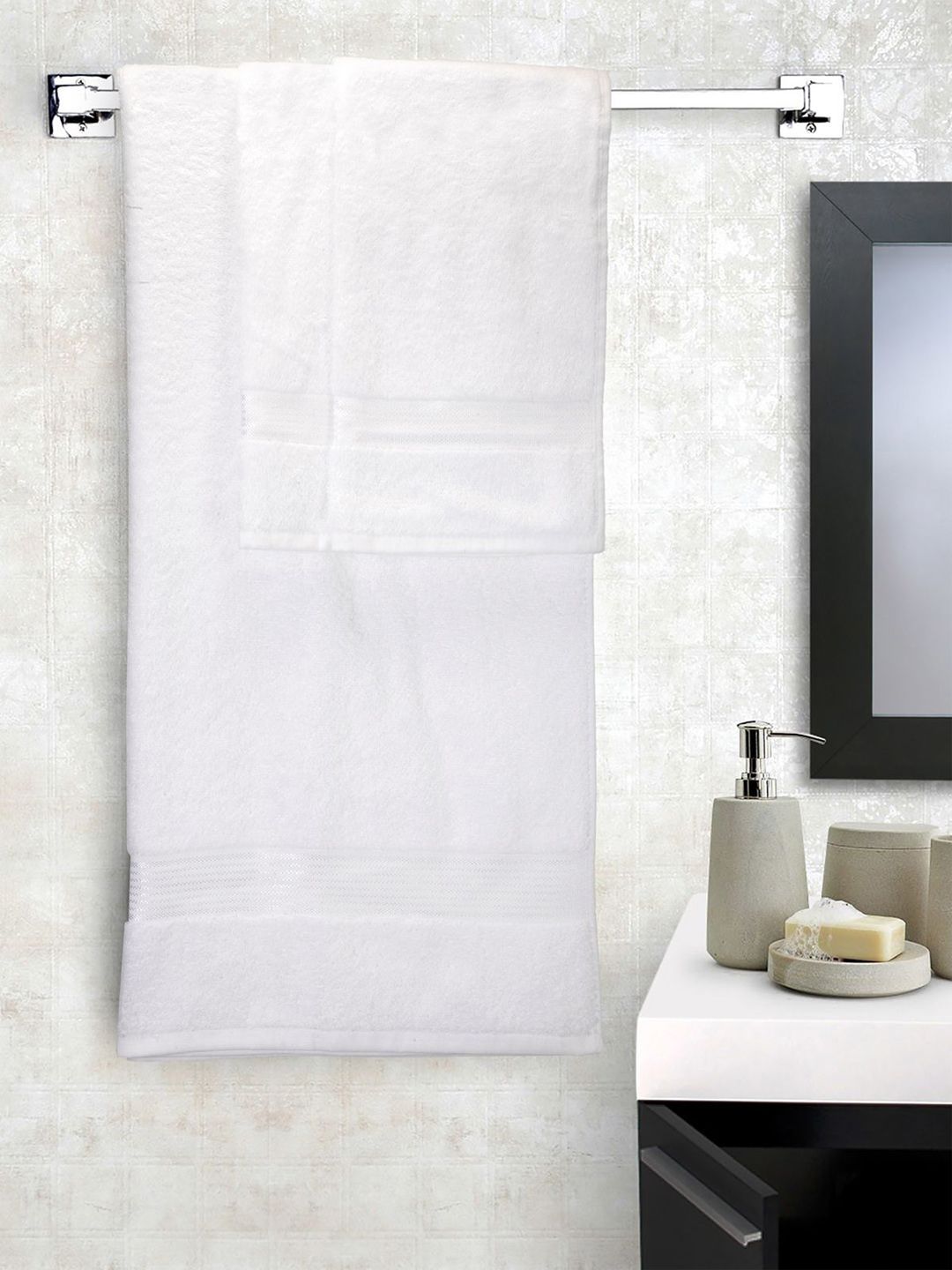 BIANCA Set Of 3 White Solid 380 GSM Cotton Towels Price in India
