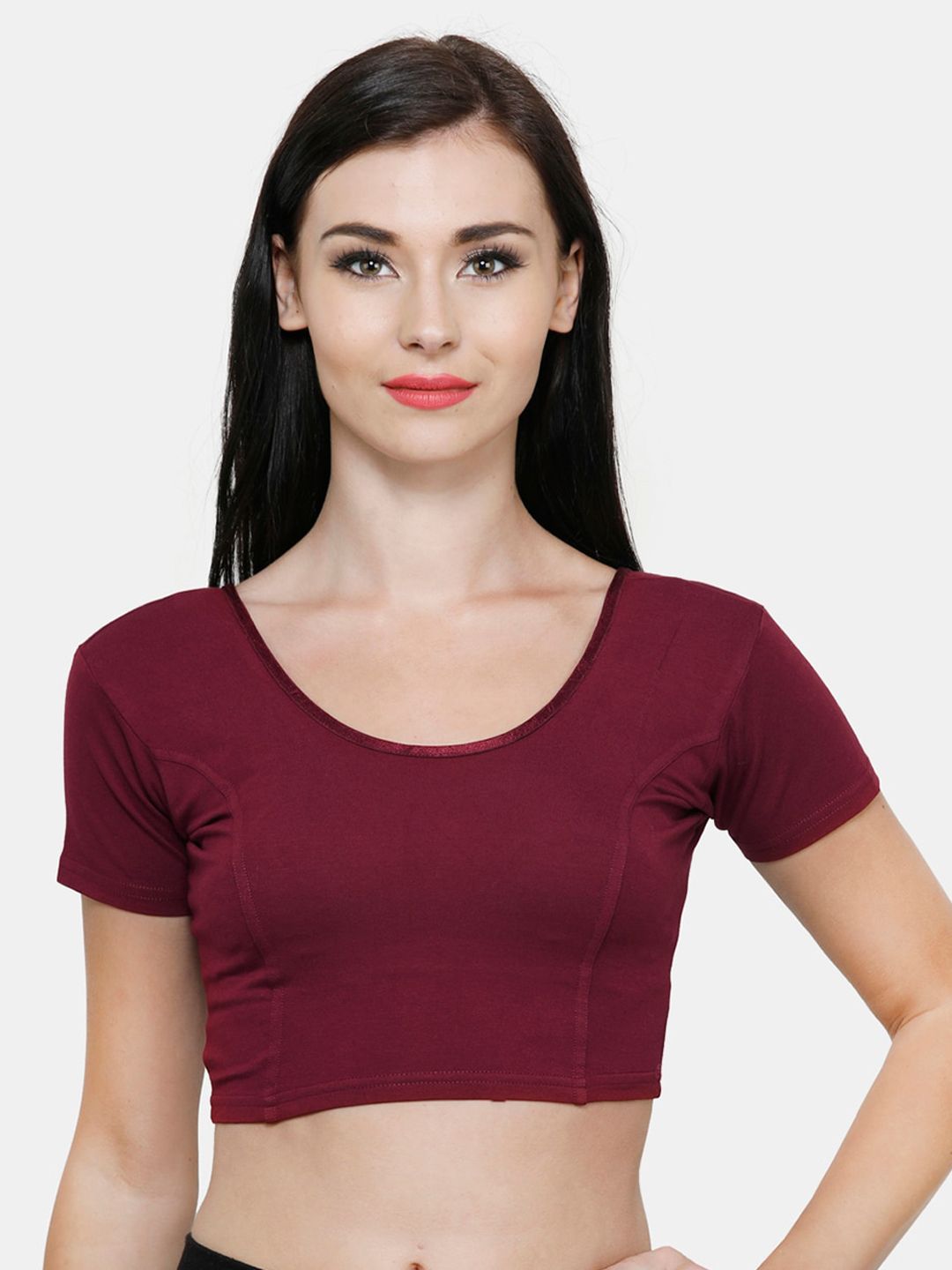 Vami Women Maroon Cotton Stretchable Saree Blouse Price in India