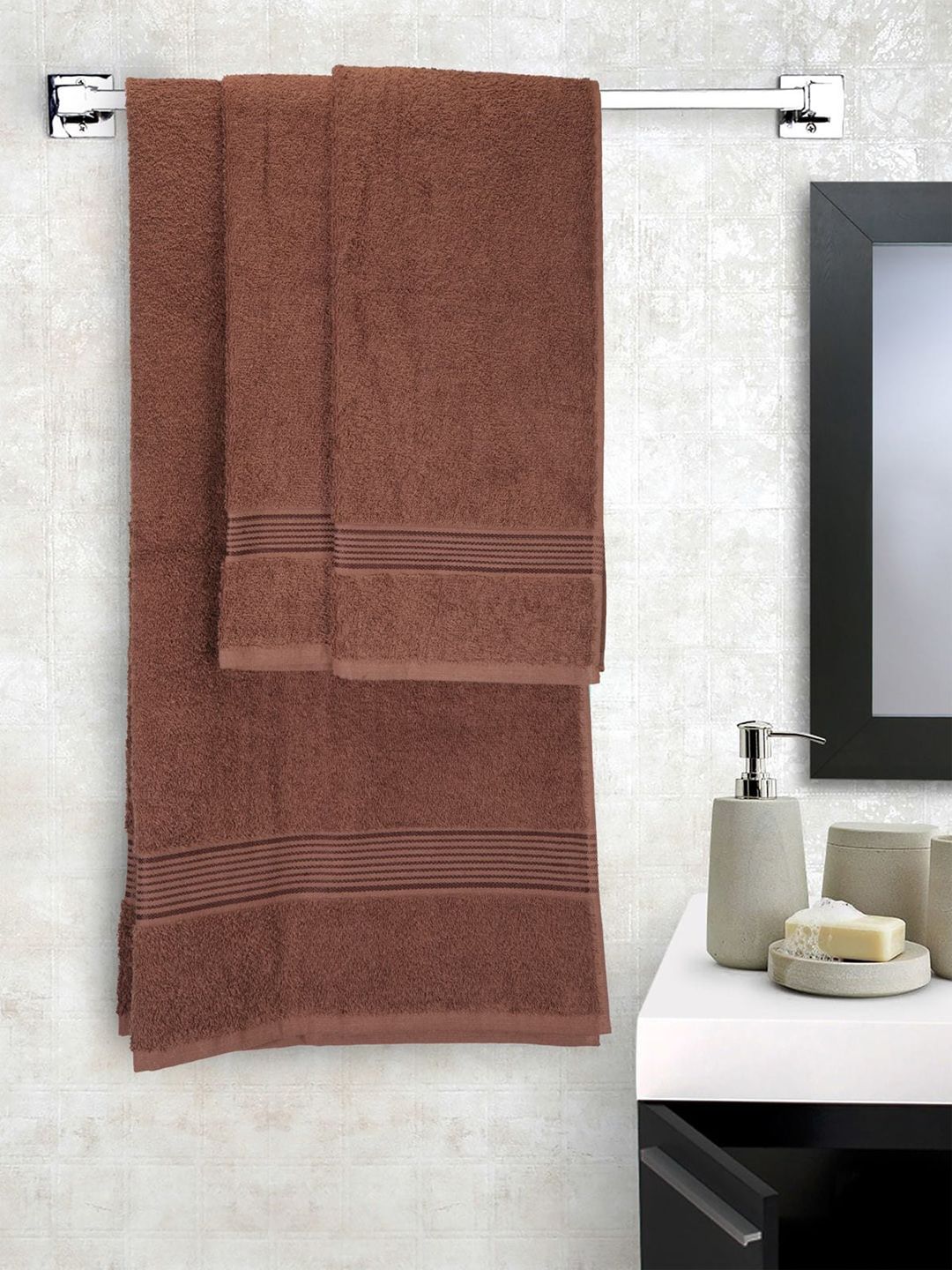 BIANCA Set Of 3 Brown Solid 380 GSM Super-Soft bath Towels Price in India
