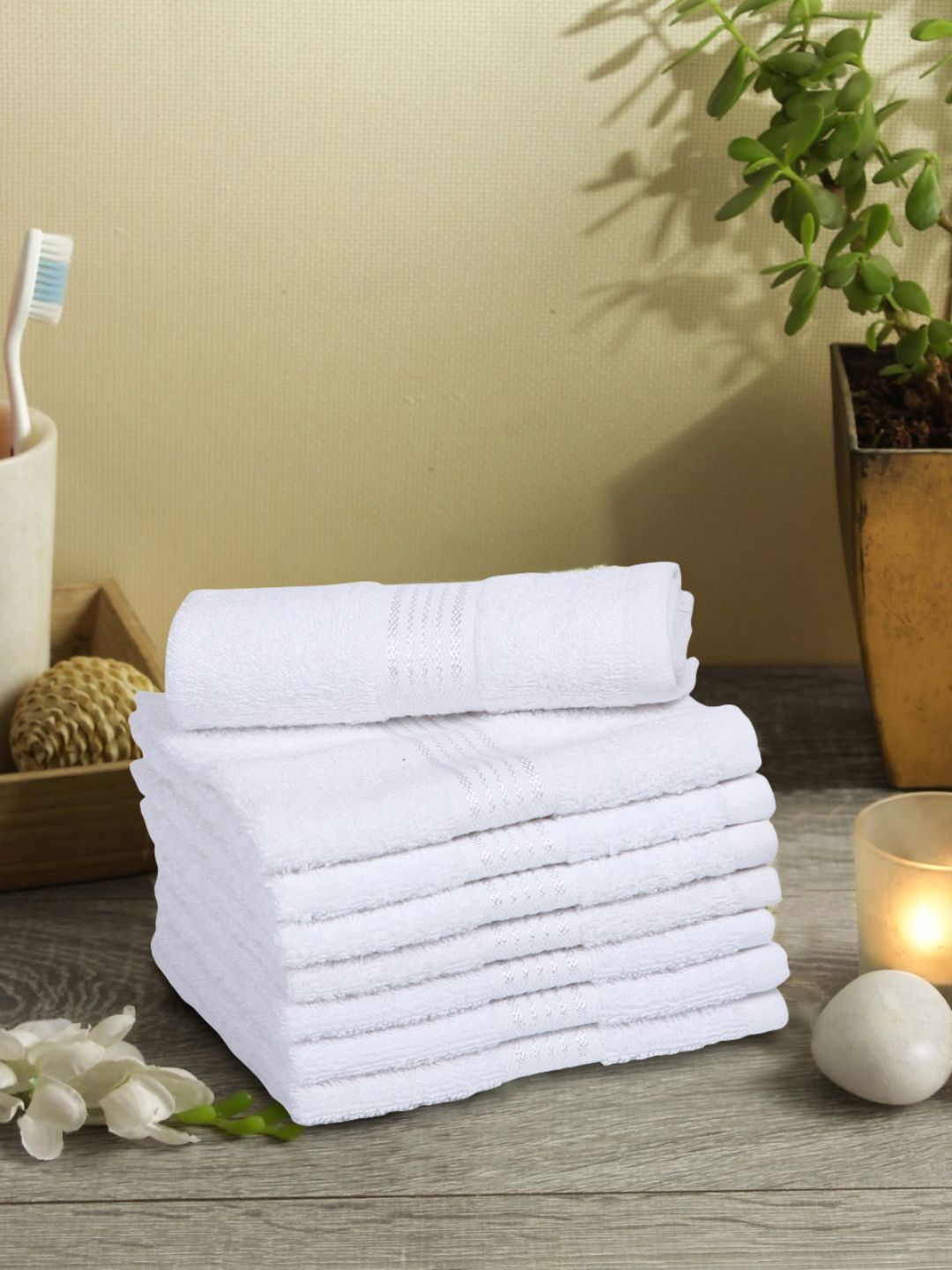 BIANCA Set Of 8 White Solid Super Absorbent 380 GSM Cotton Face Towels Price in India