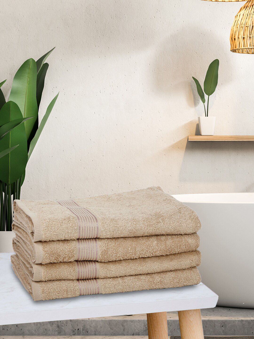 BIANCA Taupe Set Of 4 Solid Super Absorbent 380 GSM Cotton Bath Towels Price in India