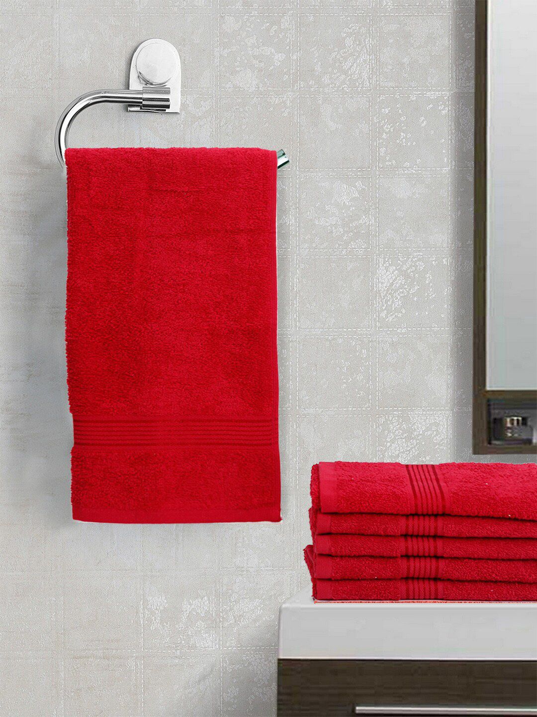 BIANCA Red Set Of 6 Solid 380 GSM Cotton Hand Towels Price in India