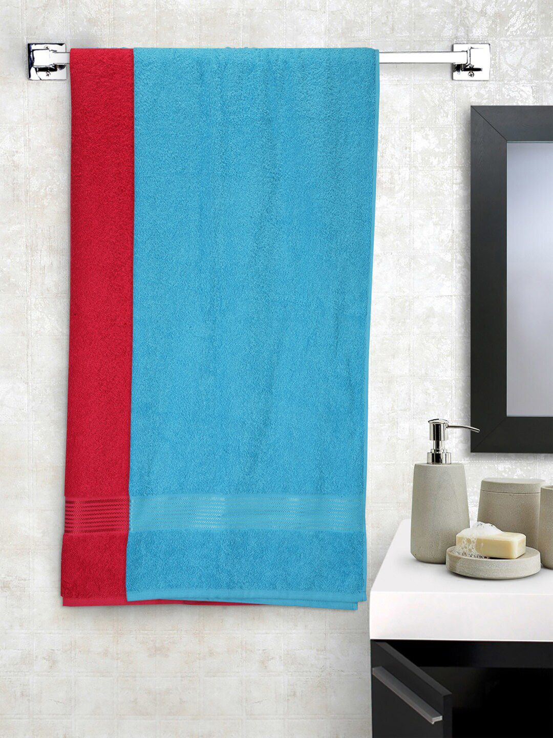 BIANCA Red & Blue Set Of 2 Solid Super Absorbent 380 GSM Cotton Bath Towels Price in India