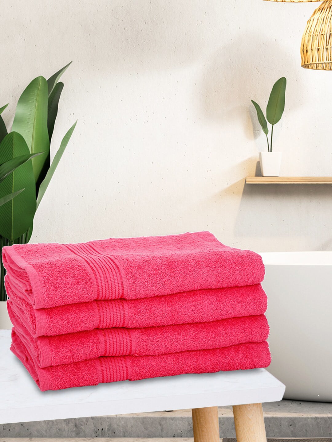BIANCA Set Of 4 Pink Solid 380 GSM Cotton Bath Towels Price in India