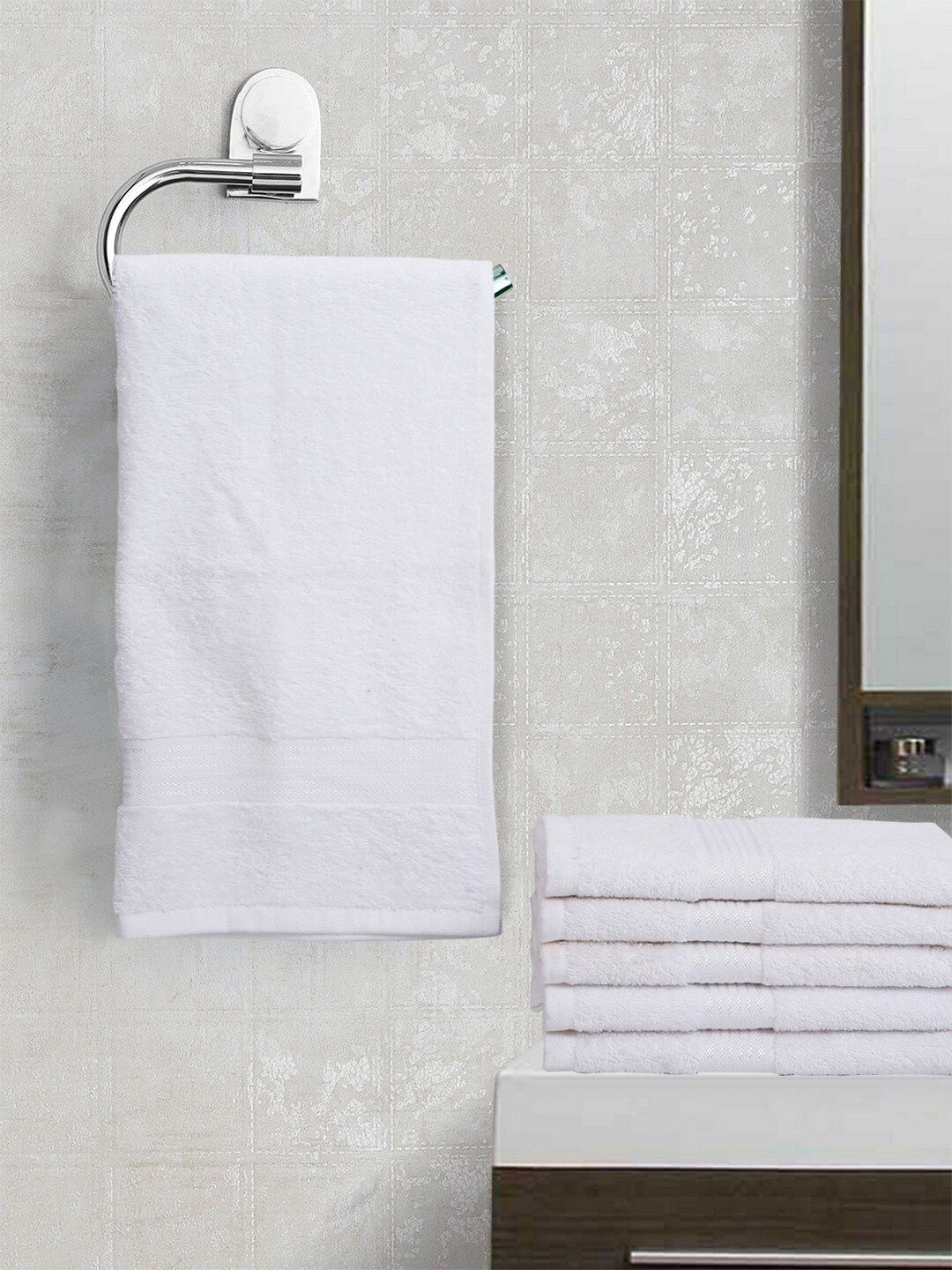 BIANCA Unisex Set Of 6 White Solid Super Absorbent 380 GSM Cotton Towels Price in India
