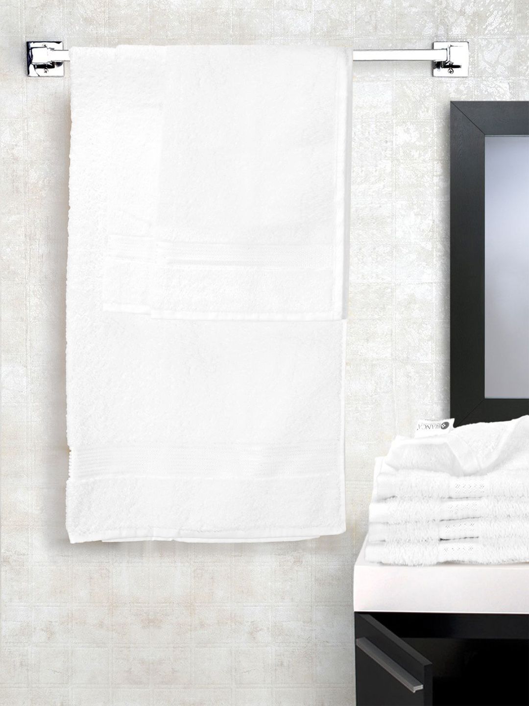 BIANCA Set of 7 White Solid Cotton 380 GSM Super-Soft Towels Price in India