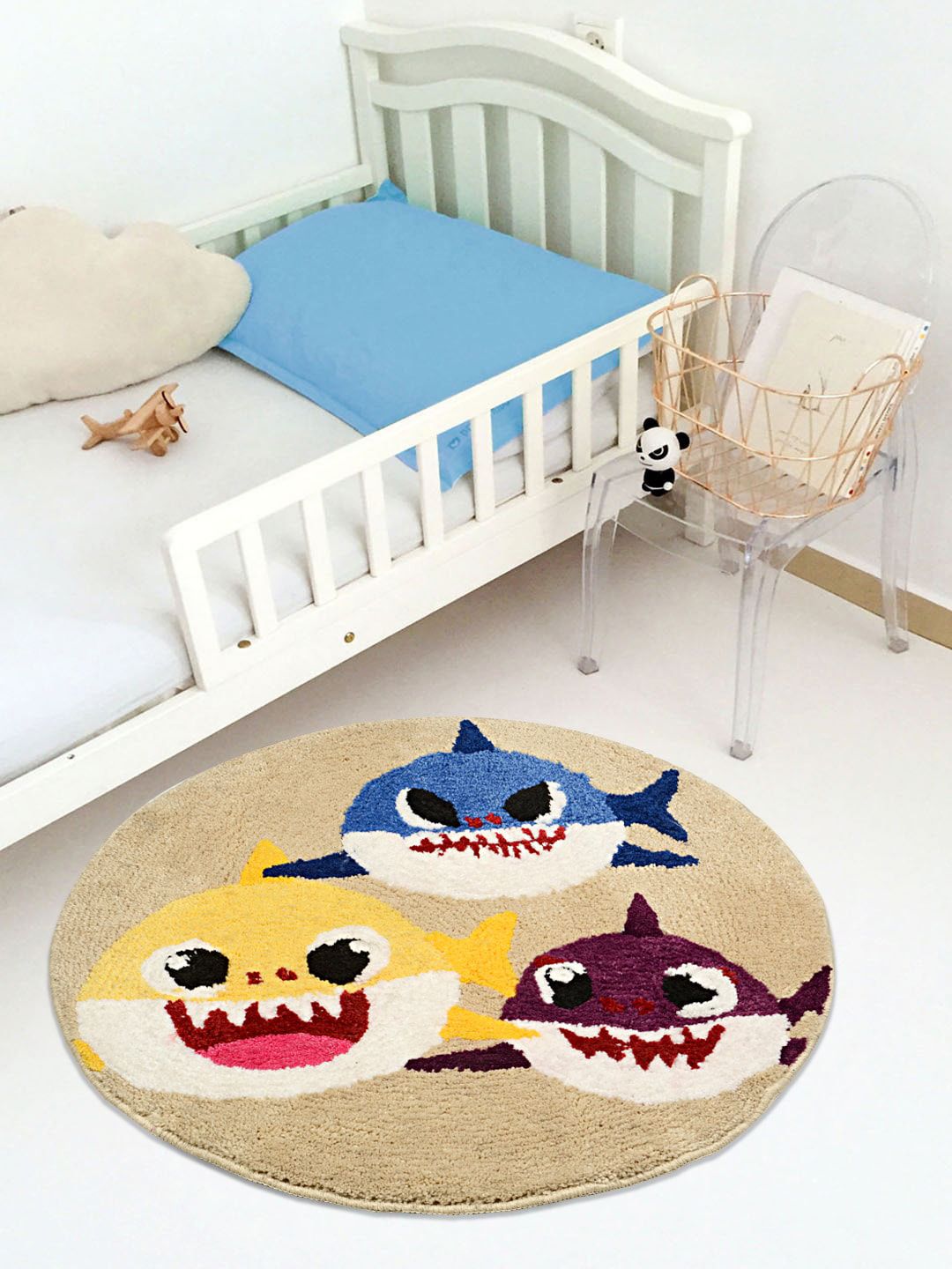 Saral Home Beige Baby Shark Printed Multipurpose Round Mat Price in India