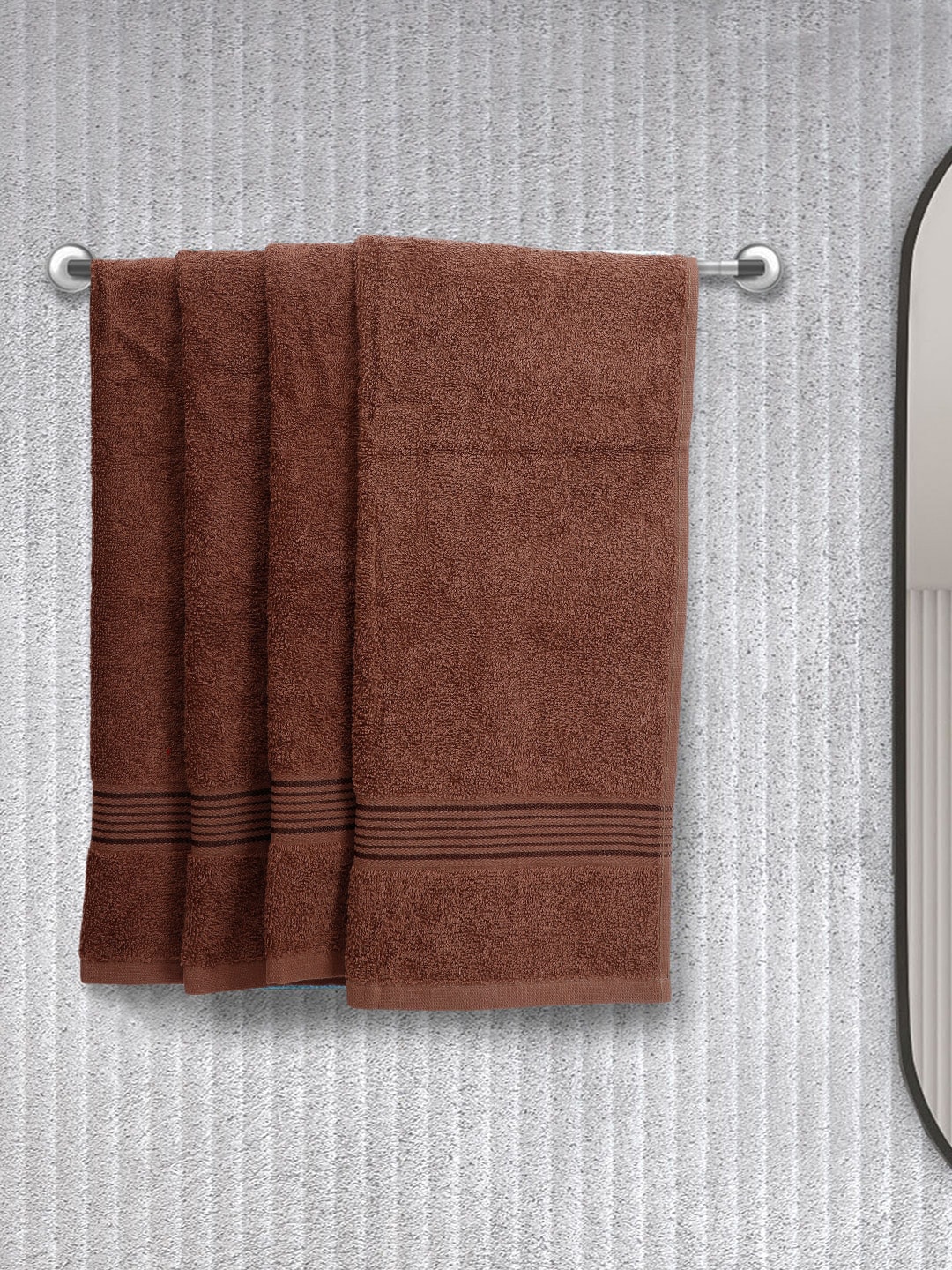 BIANCA Set Of 4 Brown Solid Super Absorbent 380 GSM Cotton Hand Towels Price in India