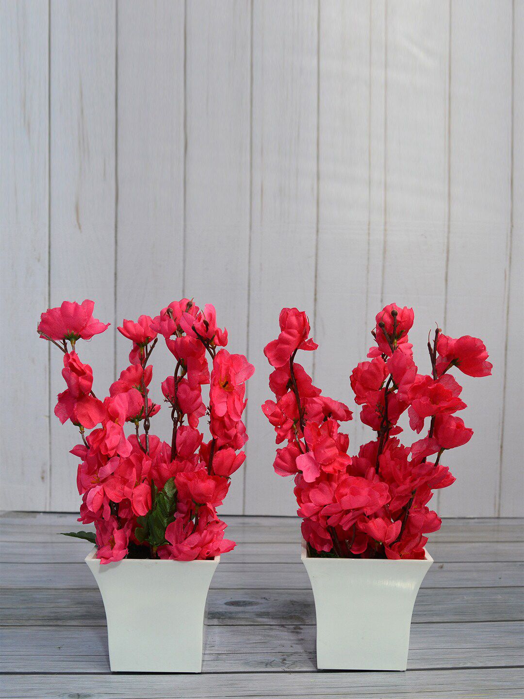 fancy mart Set of 2 Red & White Artificial Flower Blossom Plant In Ruby Pot Price in India