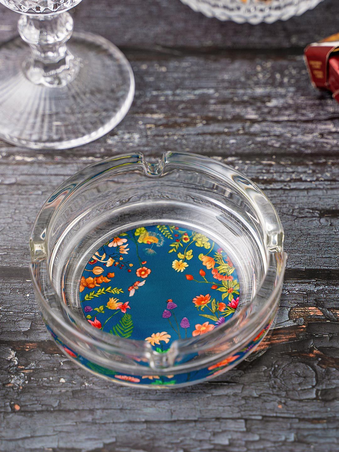 KOLOROBIA Blue & Orange Floral Bliss Printed Ashtray Price in India